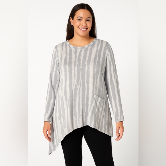 Logo Lounge Tops - LOGO Lounge Gray Beige Abstract Stripe Tunic Top XL